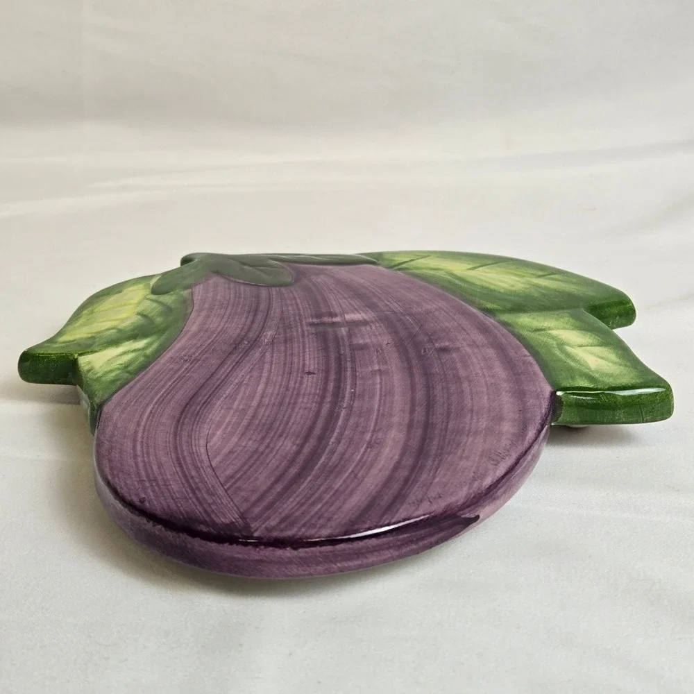 Eggplant Aubergine Ceramic Footed Trivet, 7